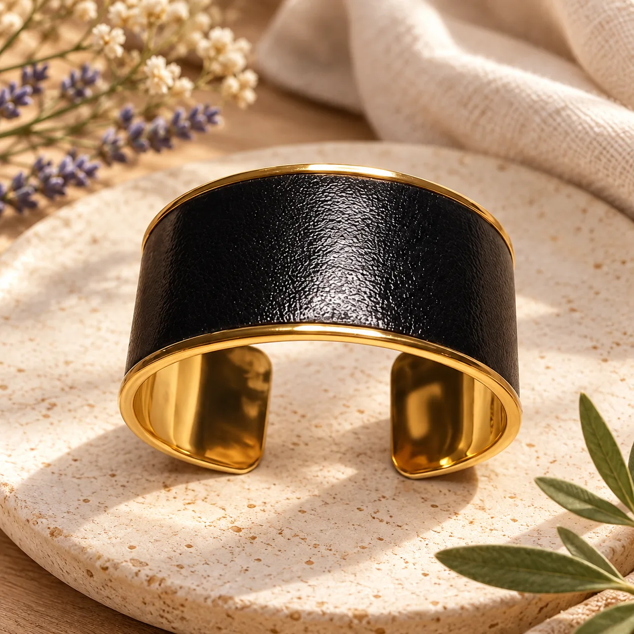 Imagen principal de Pulsera brazalete en piel y latón